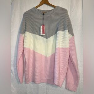 Andree by Unit Women’s Long Sleeve Sweater Pink/Gray/White Crew Neck Size 1X NWT